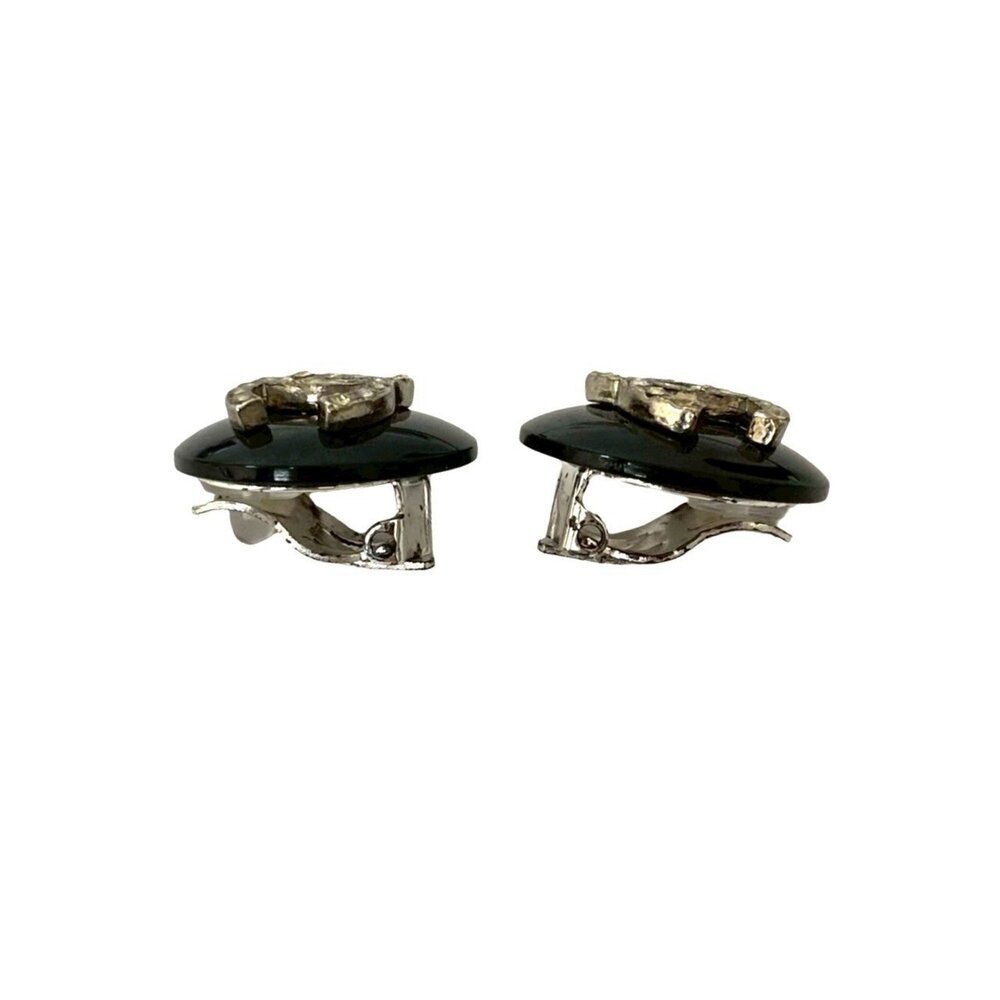 CHANEL Vintage Black Logo Earrings - Picture 3 of 6